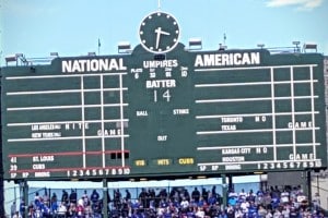 An eerily empty Cubs scoreboard