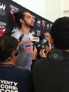 Joakim Noah talks to the media after Tuesdays practice.