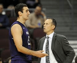 NU Center Alex Olah and Head Coach Chris Collins