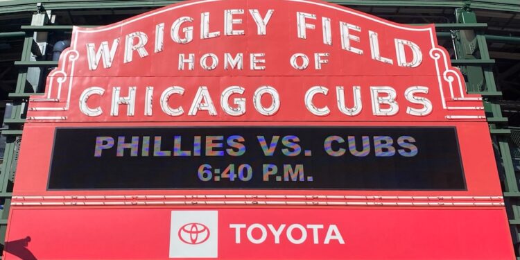 Wrigley Field marquee - Chicago Cubs vs Philadelphia Phillies