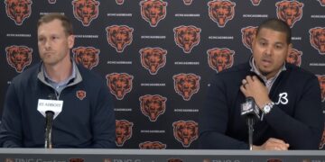 Chicago Bears GM Ryan Poles and coach Ben Johnson