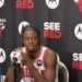 Chicago Bulls rookie Caleb Wilson answers questions at the podium during media day