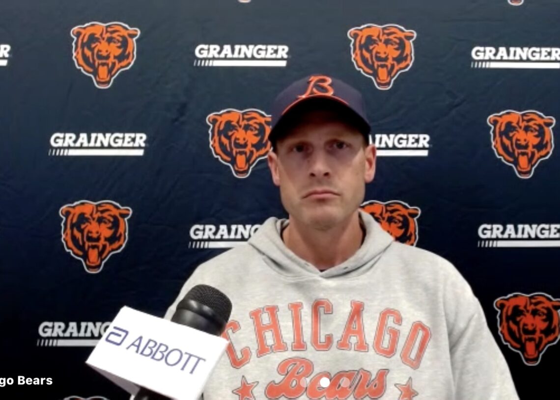 Chicago Bears coach Ben Johnson at his October 12 press conference ahead of Bears Falcons Week 6