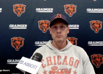 Chicago Bears coach Ben Johnson at his October 12 press conference ahead of Bears Falcons Week 6