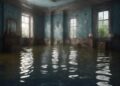 flooded room inside a home with standing water covering the floor