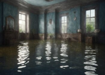 flooded room inside a home with standing water covering the floor