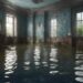 flooded room inside a home with standing water covering the floor
